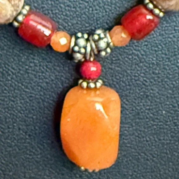 Bohemian Orange and Red Beaded Necklace - Picture 8 of 13